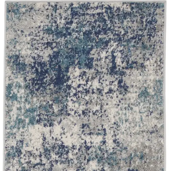 10' Ivory Blue And Teal Abstract Runner Rug Photo 8