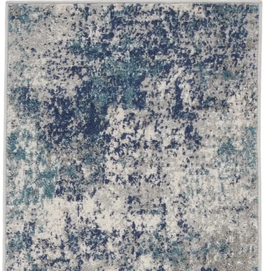 10' Ivory Blue And Teal Abstract Runner Rug Photo 8