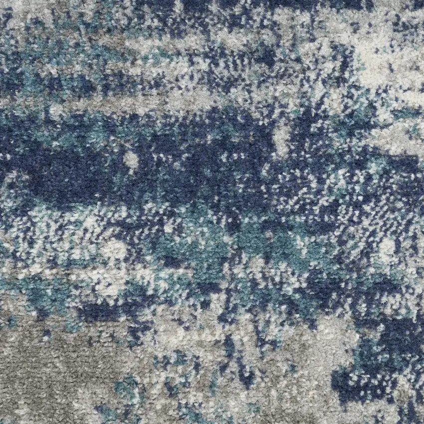 10' Ivory Blue And Teal Abstract Runner Rug Photo 4