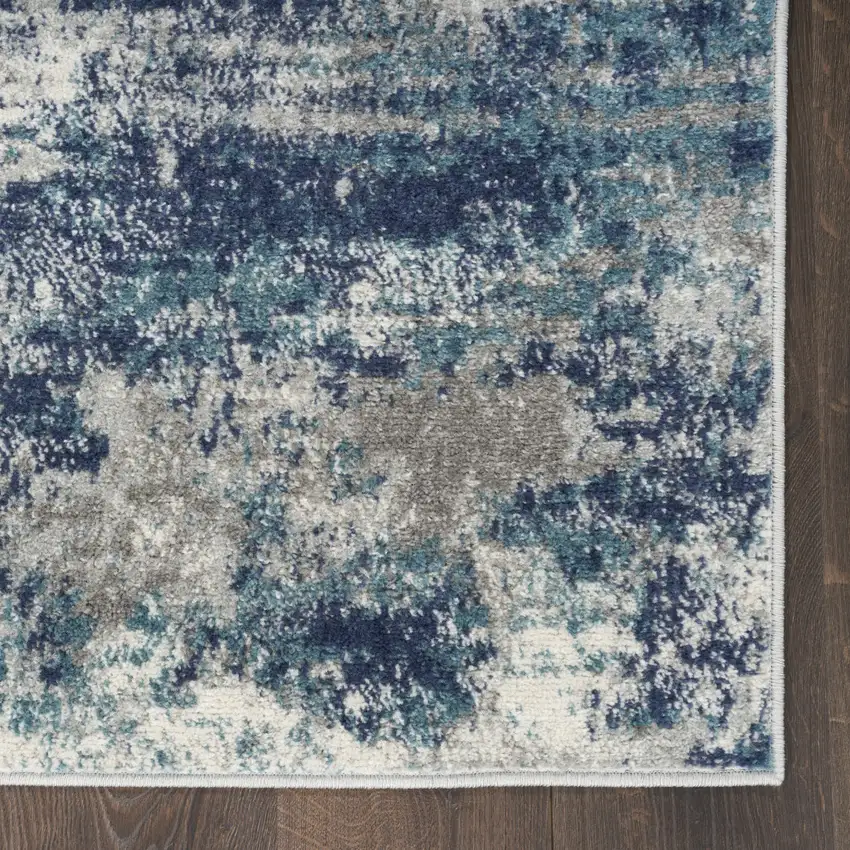 10' Ivory Blue And Teal Abstract Runner Rug Photo 9