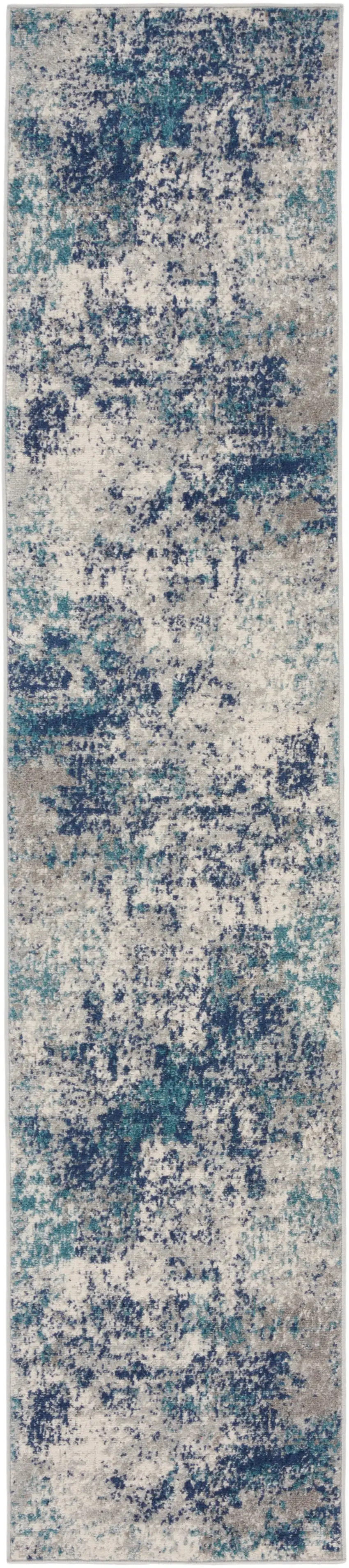 10' Ivory Blue And Teal Abstract Runner Rug Photo 7