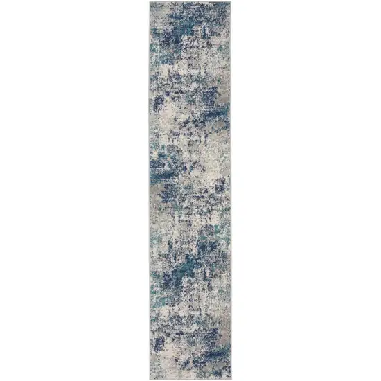 10' Ivory Blue And Teal Abstract Runner Rug Photo 7