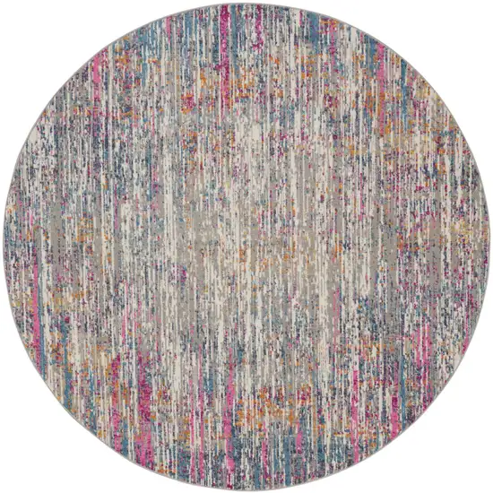 10' Ivory Blue And Yellow Abstract Round Rug Photo 4