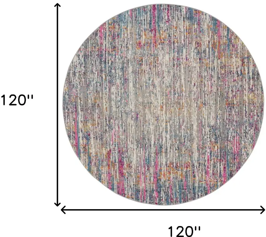 10' Ivory Blue And Yellow Abstract Round Rug Photo 3