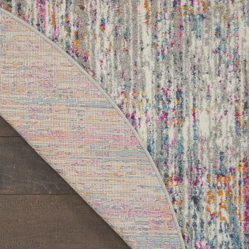 10' Ivory Blue And Yellow Abstract Round Rug Photo 8