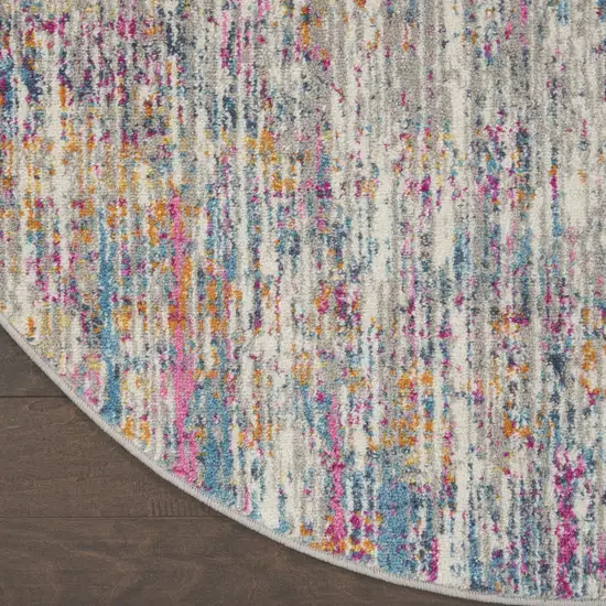 10' Ivory Blue And Yellow Abstract Round Rug Photo 9