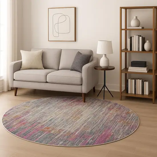 10' Ivory Blue And Yellow Abstract Round Rug Photo 1