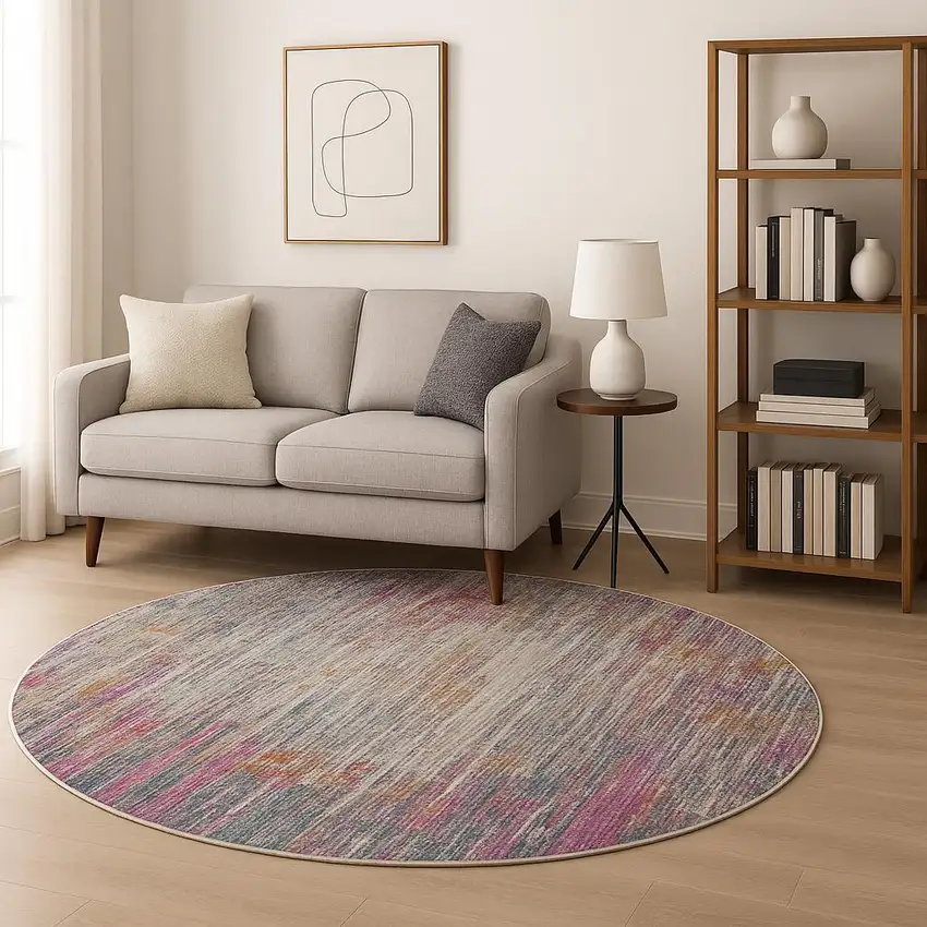 10' Ivory Blue And Yellow Abstract Round Rug Photo 1