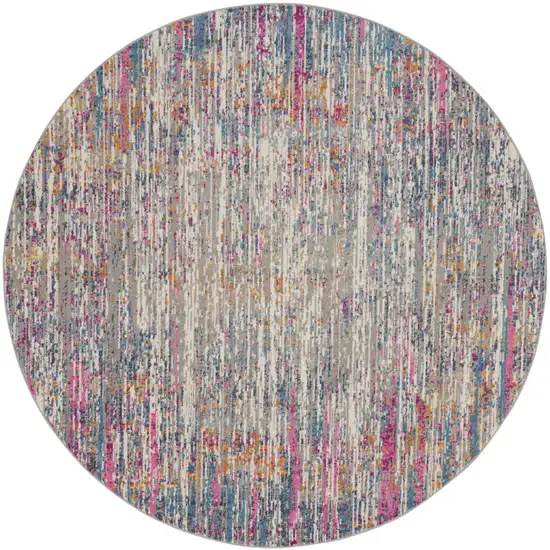 10' Ivory Blue And Yellow Abstract Round Rug Photo 3