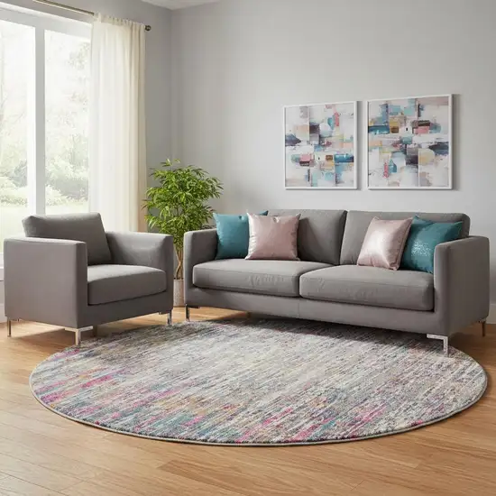 10' Ivory Blue And Yellow Abstract Round Rug Photo 1