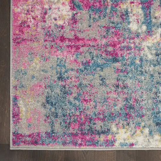 16' Ivory Blue And Yellow Abstract Runner Rug Photo 8