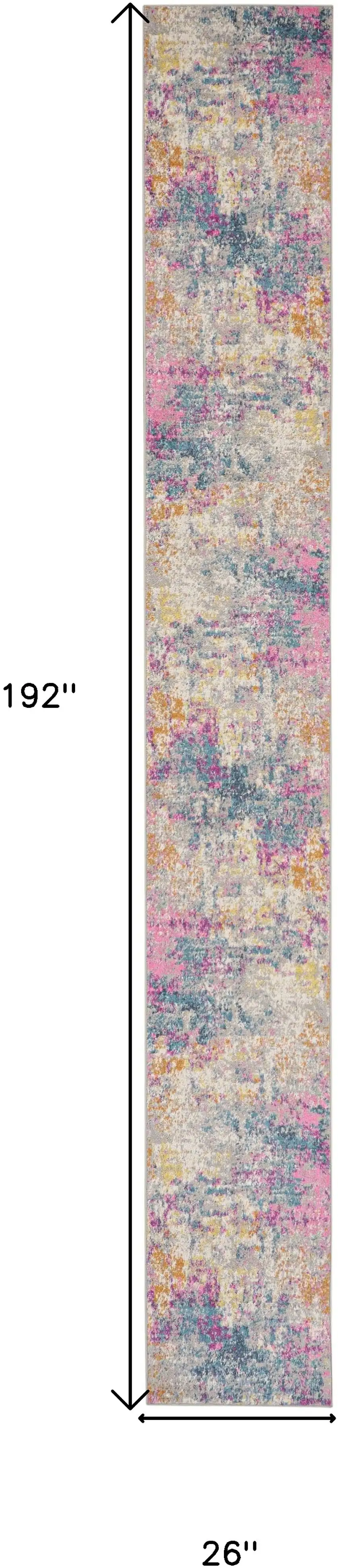 16' Ivory Blue And Yellow Abstract Runner Rug Photo 9