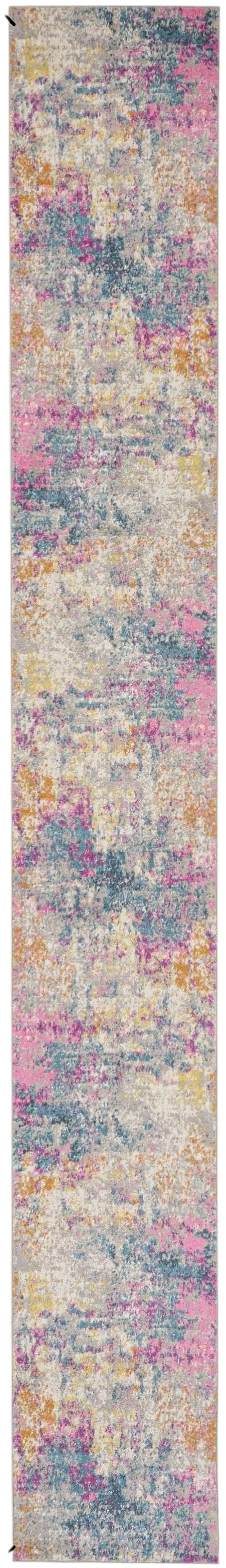 20' Ivory Blue And Yellow Abstract Runner Rug Photo 2