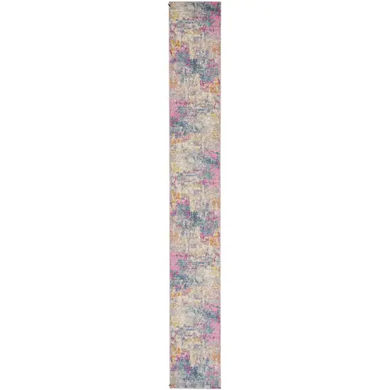 20' Ivory Blue And Yellow Abstract Runner Rug Photo 2