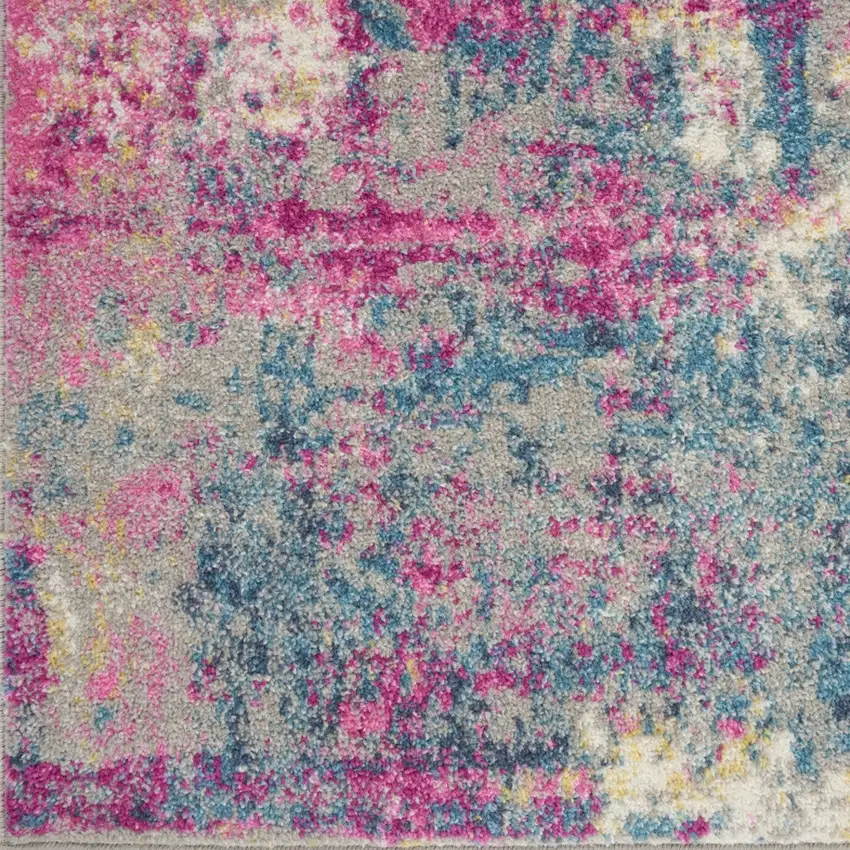 20' Ivory Blue And Yellow Abstract Runner Rug Photo 7