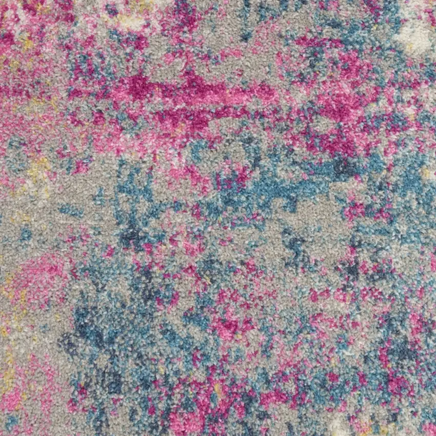 20' Ivory Blue And Yellow Abstract Runner Rug Photo 6