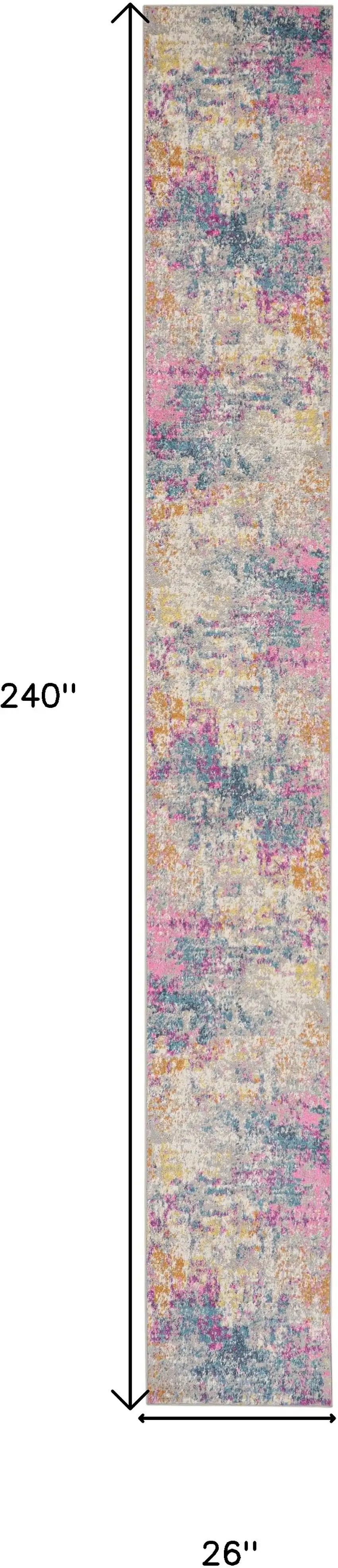 20' Ivory Blue And Yellow Abstract Runner Rug Photo 3