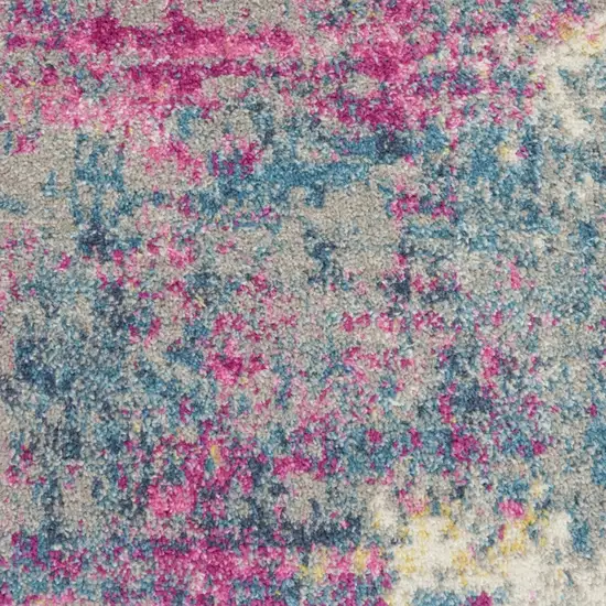 12' Ivory Blue And Yellow Abstract Runner Rug Photo 8