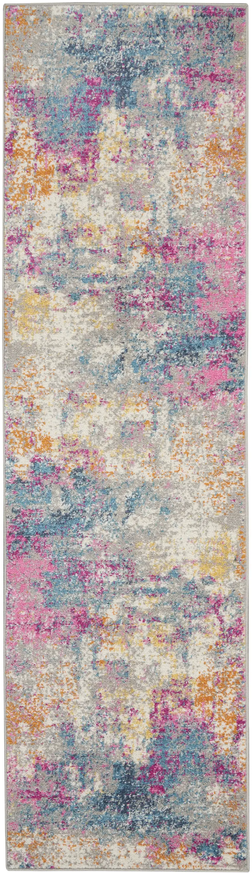 12' Ivory Blue And Yellow Abstract Runner Rug Photo 7