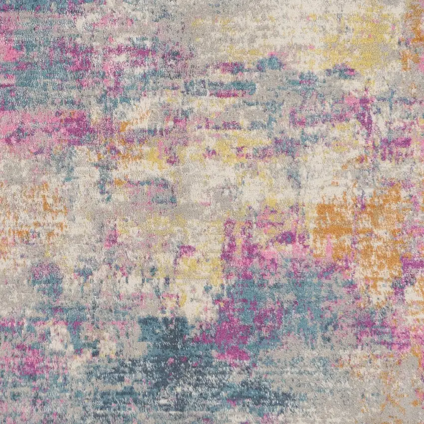 5' Ivory Blue And Yellow Abstract Square Rug Photo 6