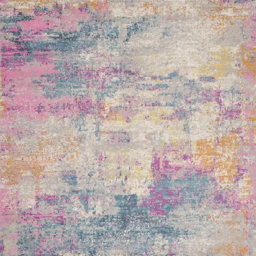 8' Ivory Blue And Yellow Abstract Square Rug Photo 7