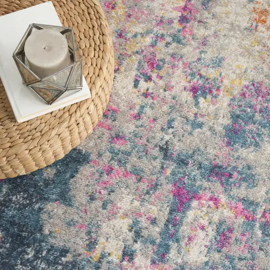 8' Ivory Blue And Yellow Abstract Square Rug Photo 6