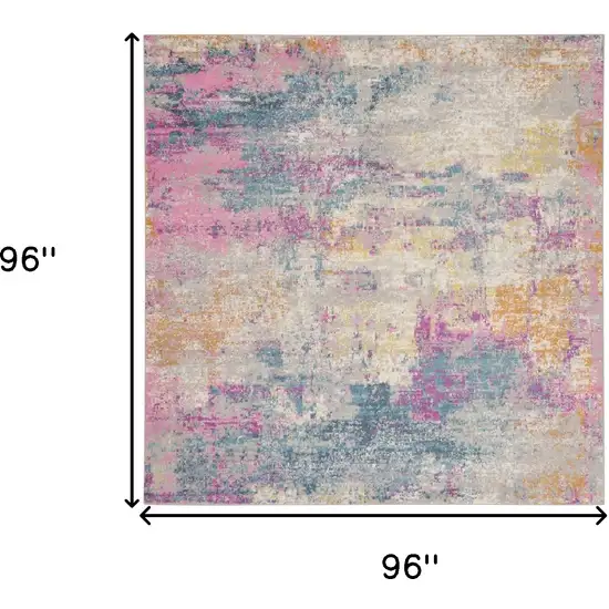 8' Ivory Blue And Yellow Abstract Square Rug Photo 4