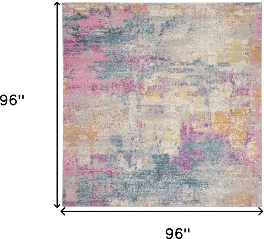 8' Ivory Blue And Yellow Abstract Square Rug Photo 4