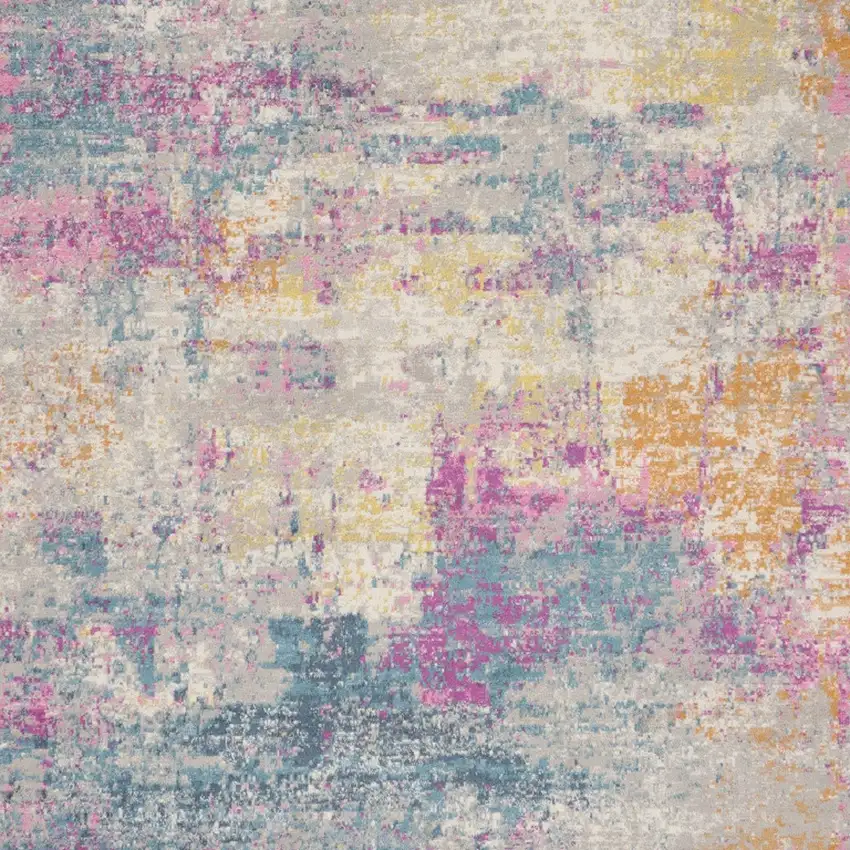 8' Ivory Blue And Yellow Abstract Square Rug Photo 6