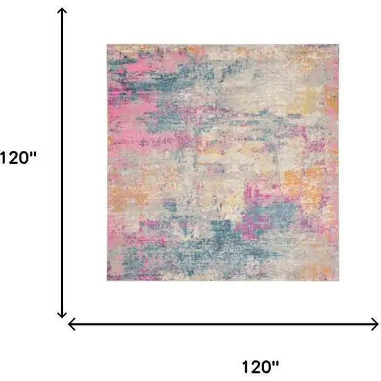 10' Ivory Blue And Yellow Abstract Square Rug Photo 3