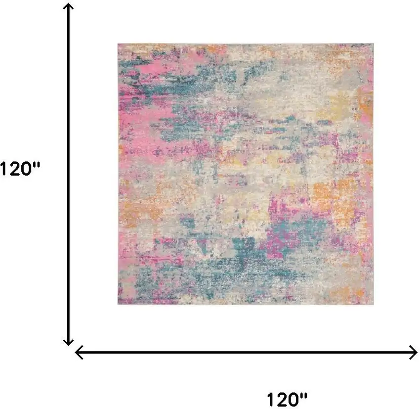 10' Ivory Blue And Yellow Abstract Square Rug Photo 3