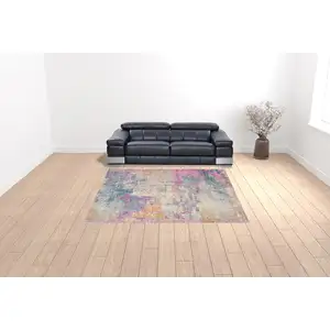 Photo of 10' Ivory Blue And Yellow Abstract Square Rug