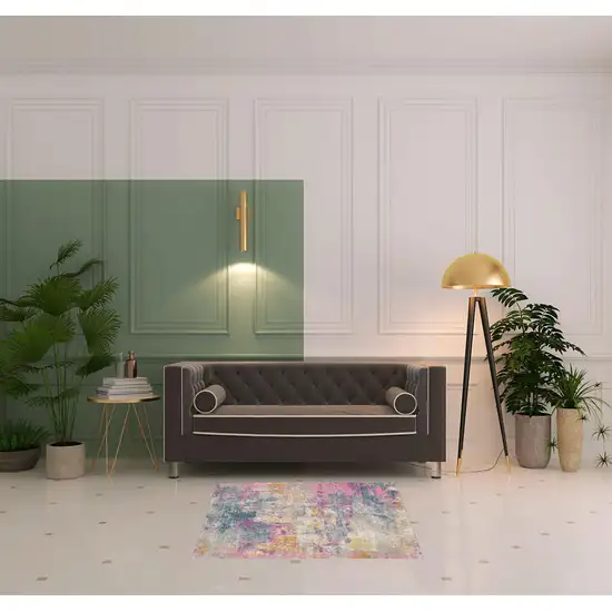 4' Ivory Blue And Yellow Abstract Square Rug Photo 1