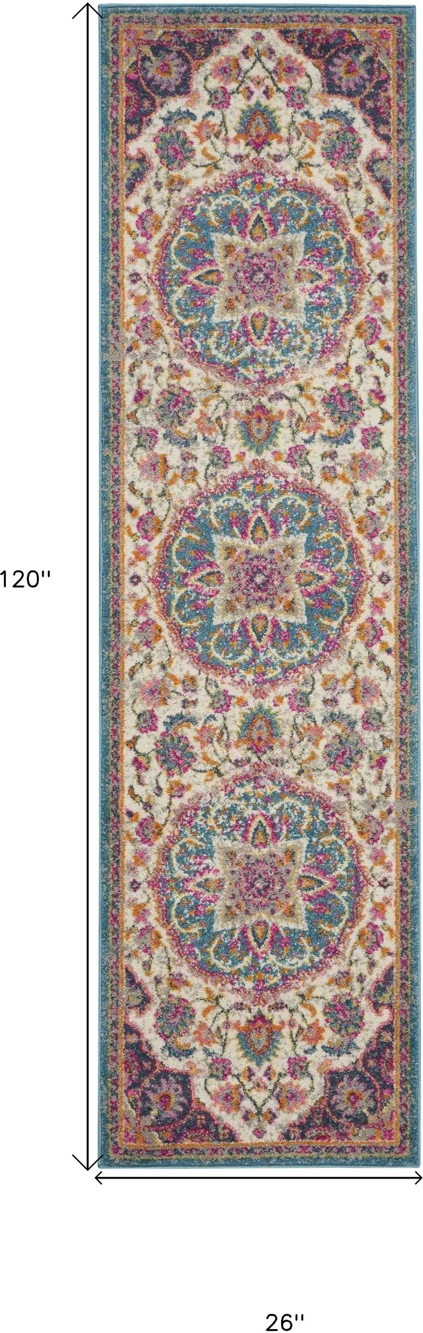 10' Ivory Blue And Yellow Floral Runner Rug Photo 3