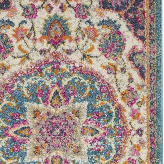 10' Ivory Blue And Yellow Floral Runner Rug Photo 2