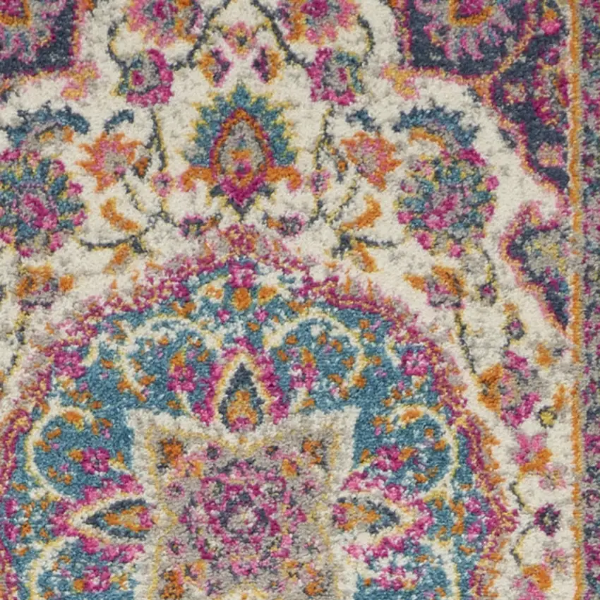 10' Ivory Blue And Yellow Floral Runner Rug Photo 7