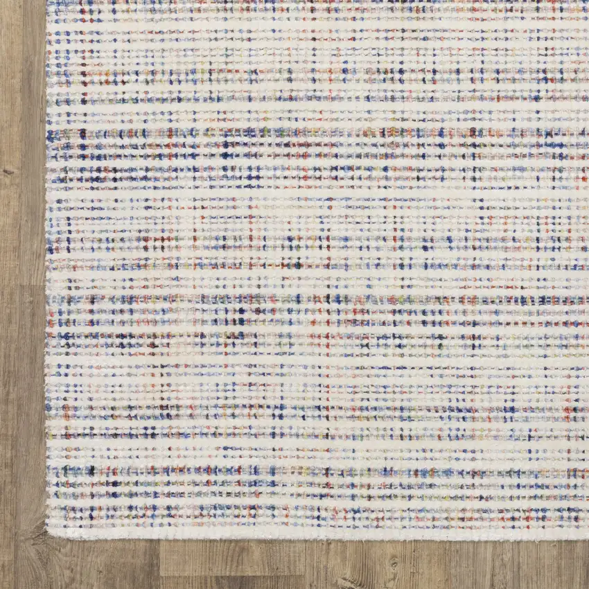 8' Ivory Blue And Yellow Striped Hand Tufted Runner Rug Photo 5