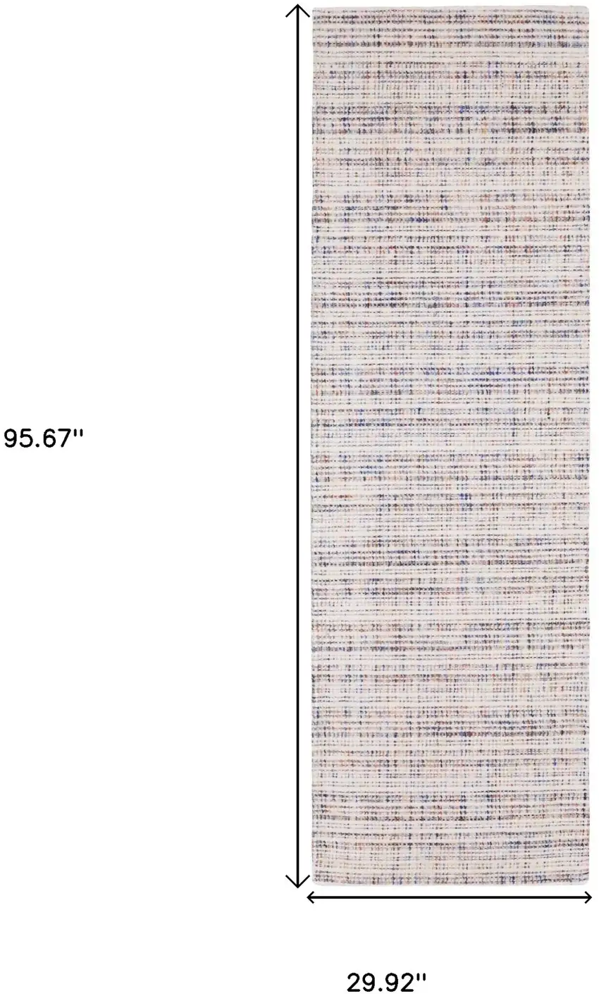 8' Ivory Blue And Yellow Striped Hand Tufted Runner Rug Photo 3