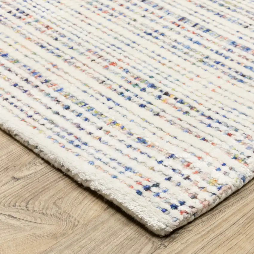 8' Ivory Blue And Yellow Striped Hand Tufted Runner Rug Photo 8