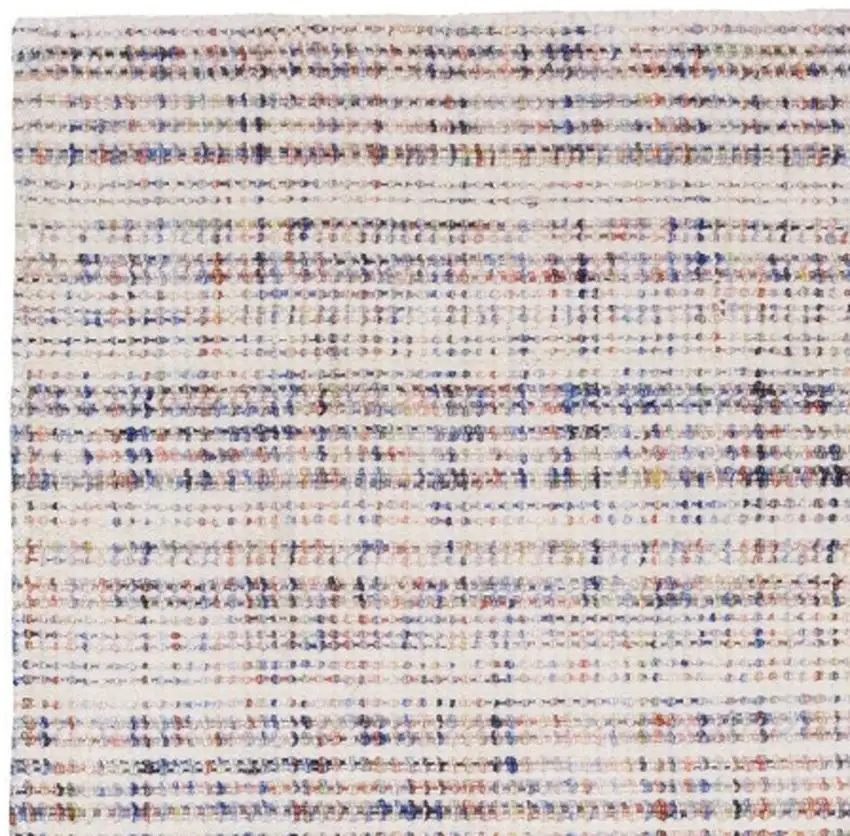 8' Ivory Blue And Yellow Striped Hand Tufted Runner Rug Photo 7