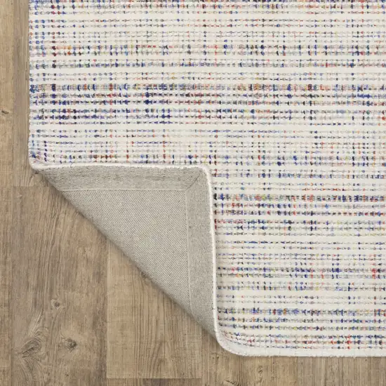 8' Ivory Blue And Yellow Striped Hand Tufted Runner Rug Photo 9