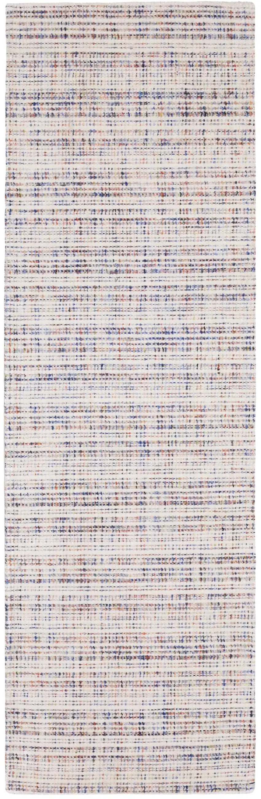 8' Ivory Blue And Yellow Striped Hand Tufted Runner Rug Photo 2