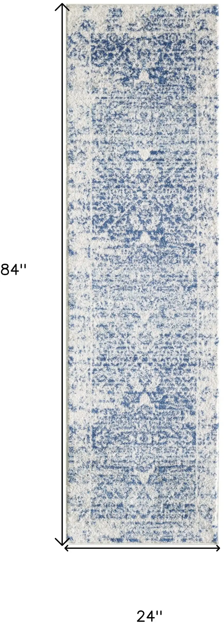 7' Ivory Blue Machine Woven Distressed Medallion Indoor Runner Rug Photo 7