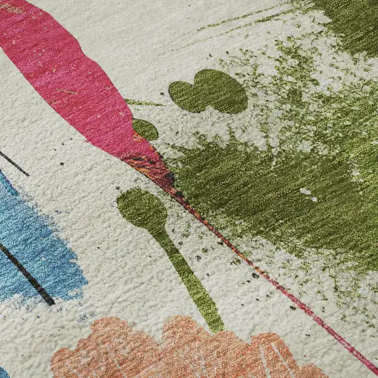 8' Ivory Blue Pink And Orange Floral Washable Area Rug With UV Protection Photo 9