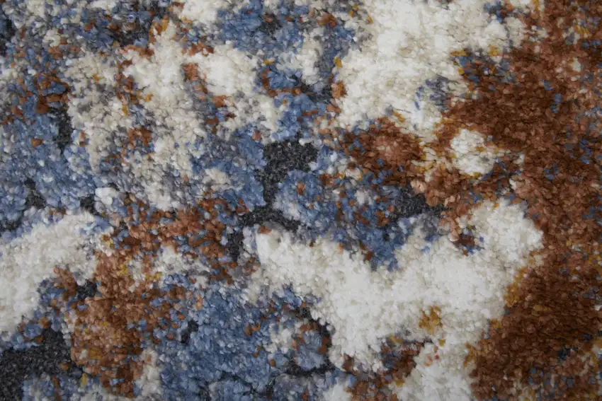 8' Ivory Blue and Brown Abstract Power Loom Runner Rug Photo 5