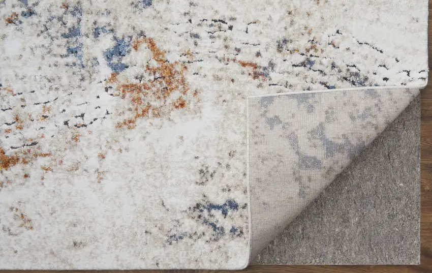 8' Ivory Blue and Brown Abstract Power Loom Runner Rug Photo 7