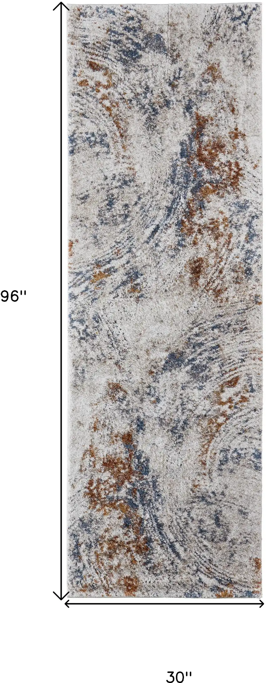 8' Ivory Blue and Brown Abstract Power Loom Runner Rug Photo 3