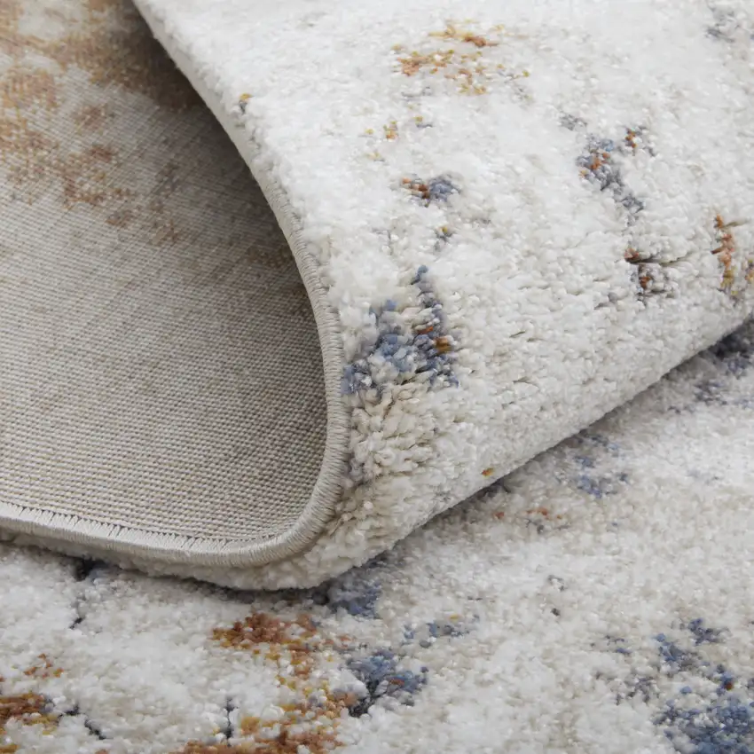 8' Ivory Blue and Brown Abstract Power Loom Runner Rug Photo 6