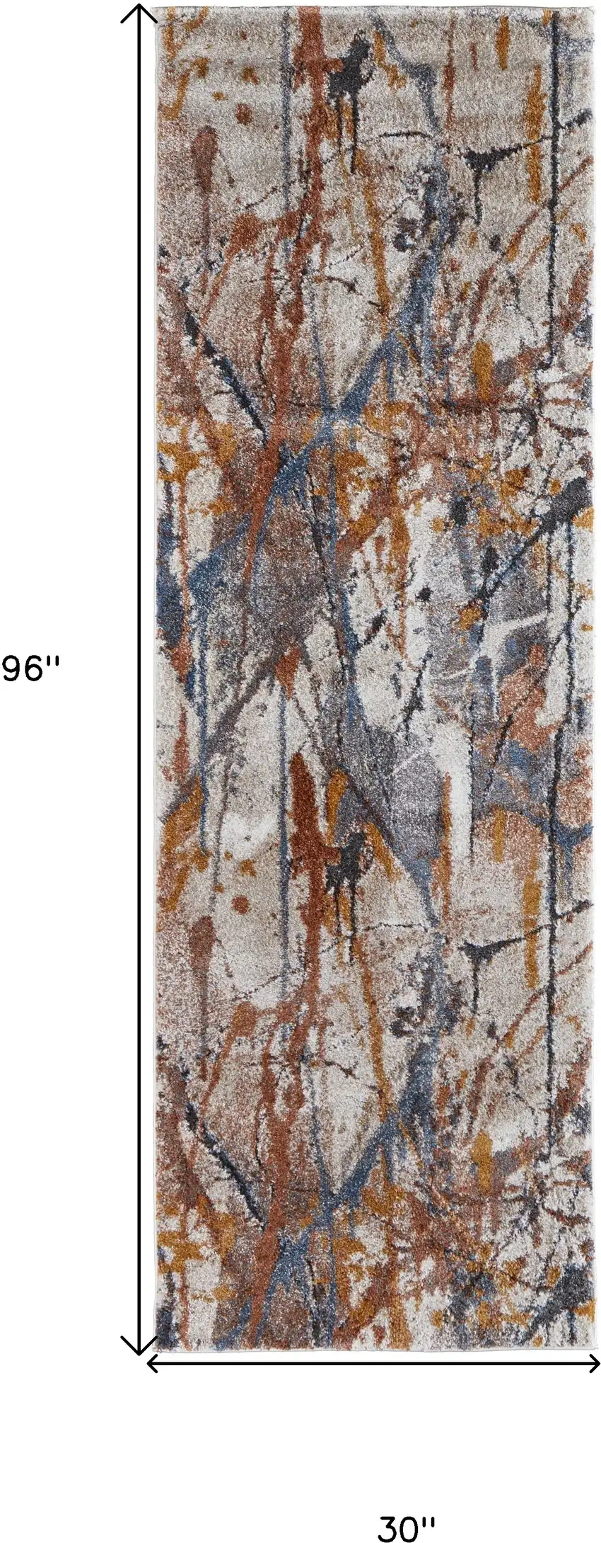 8' Ivory Blue and Brown Abstract Power Loom Runner Rug Photo 3
