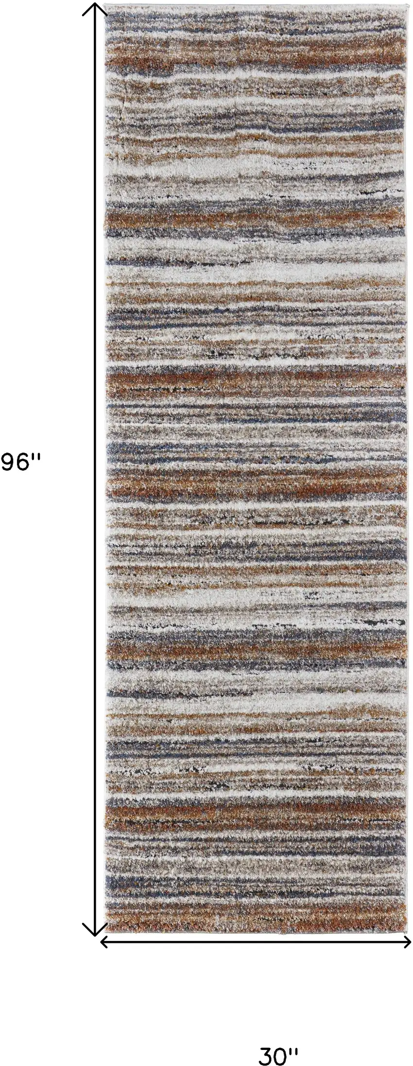 8' Ivory Blue and Brown Striped Power Loom Runner Rug Photo 3